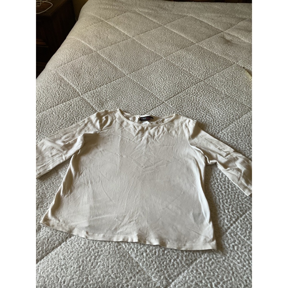 Orly Sport Long Sleeve Top Womens Medium Cream Excellent Cotton Spandex Crewneck